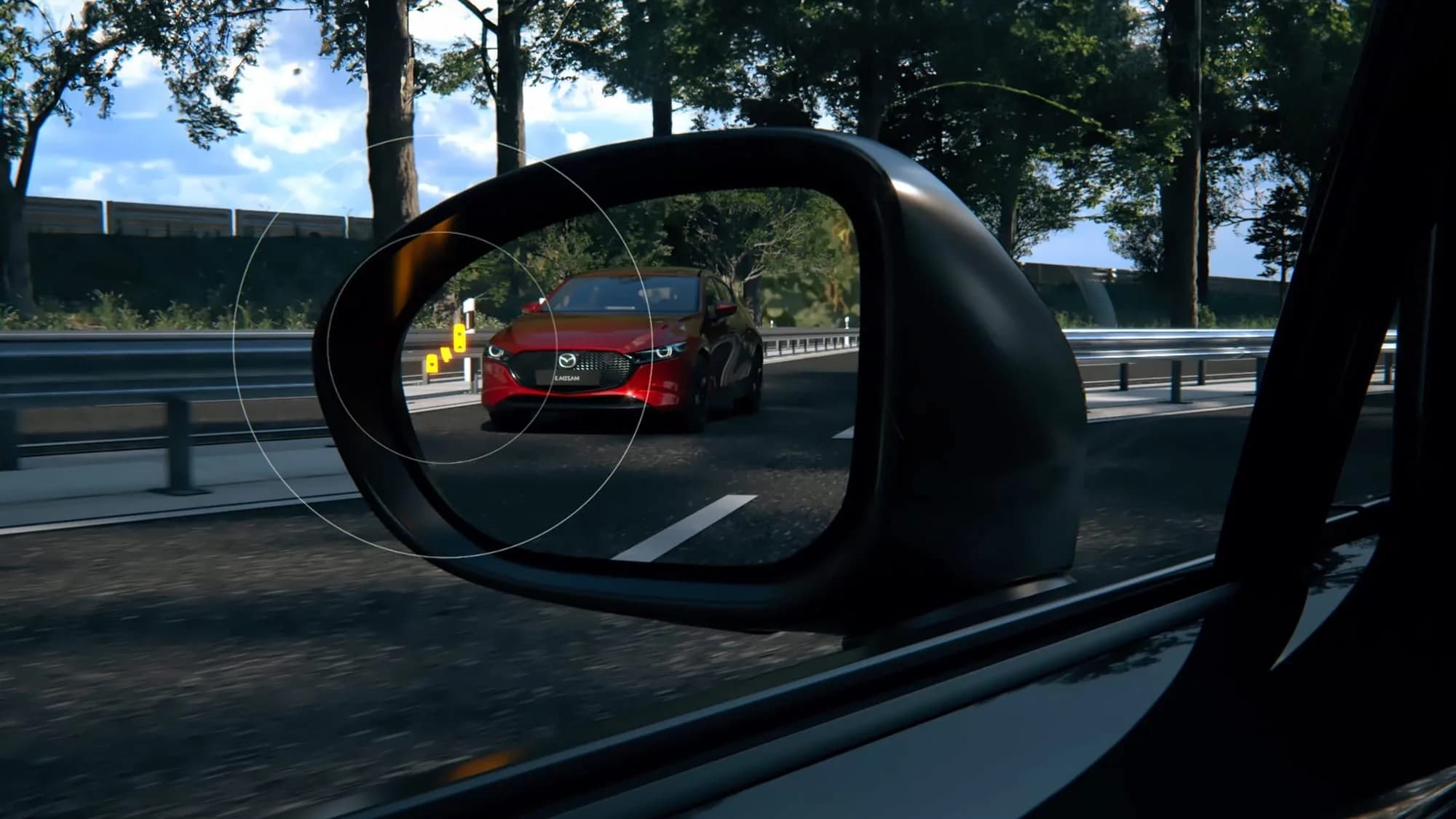 Mazda MX-5 — oglinda exterioară cu indicatorul de unghi mort aprins